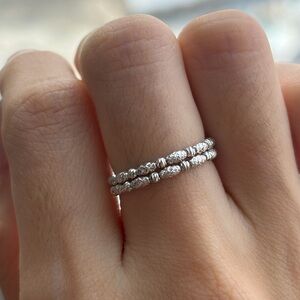 18K White Gold Diamond-Cut Beaded Stretch Ring + Sparkling Pineaaple-Cut Spring